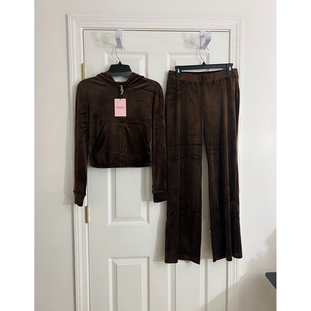 NWT Size Small Juicy Couture Bling Velour Tracksuit Hoodie & Pants Brown Sugar - Picture 3 of 7